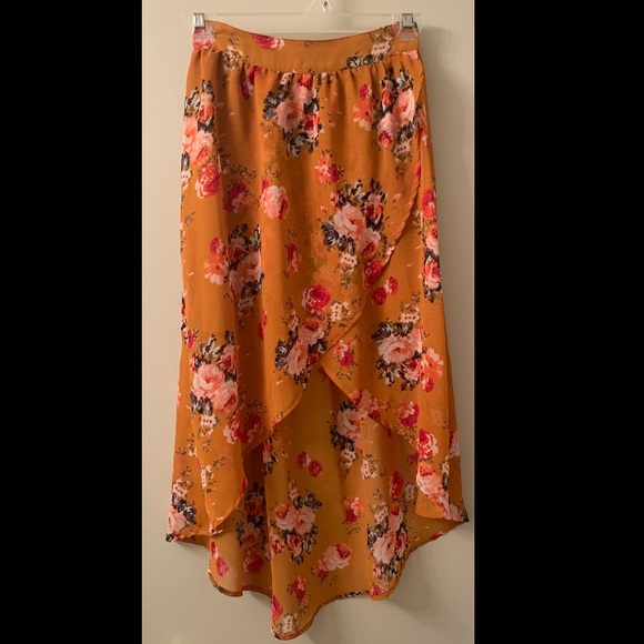 Gold and Coral Chiffon Hi-low Skirt - Picture 1 of 7